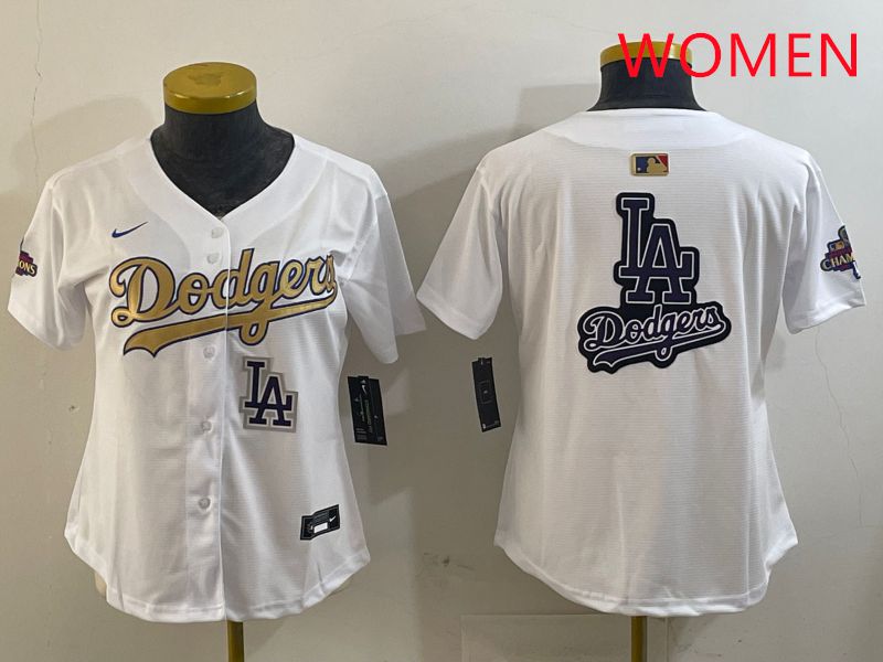 Women Los Angeles Dodgers Blank White Champion gold character 2025 Nike MLB Jersey style 24